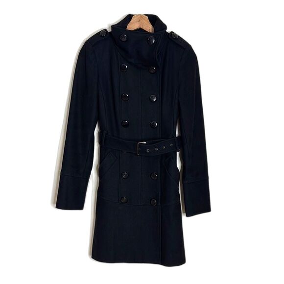Y2K guess Black Double-Breasted wool pea trench coat ladies size small belted